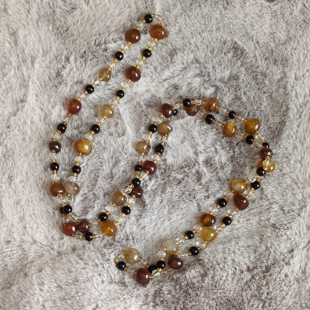 Elegant Brown, Black and Clear Glass Bead Necklace